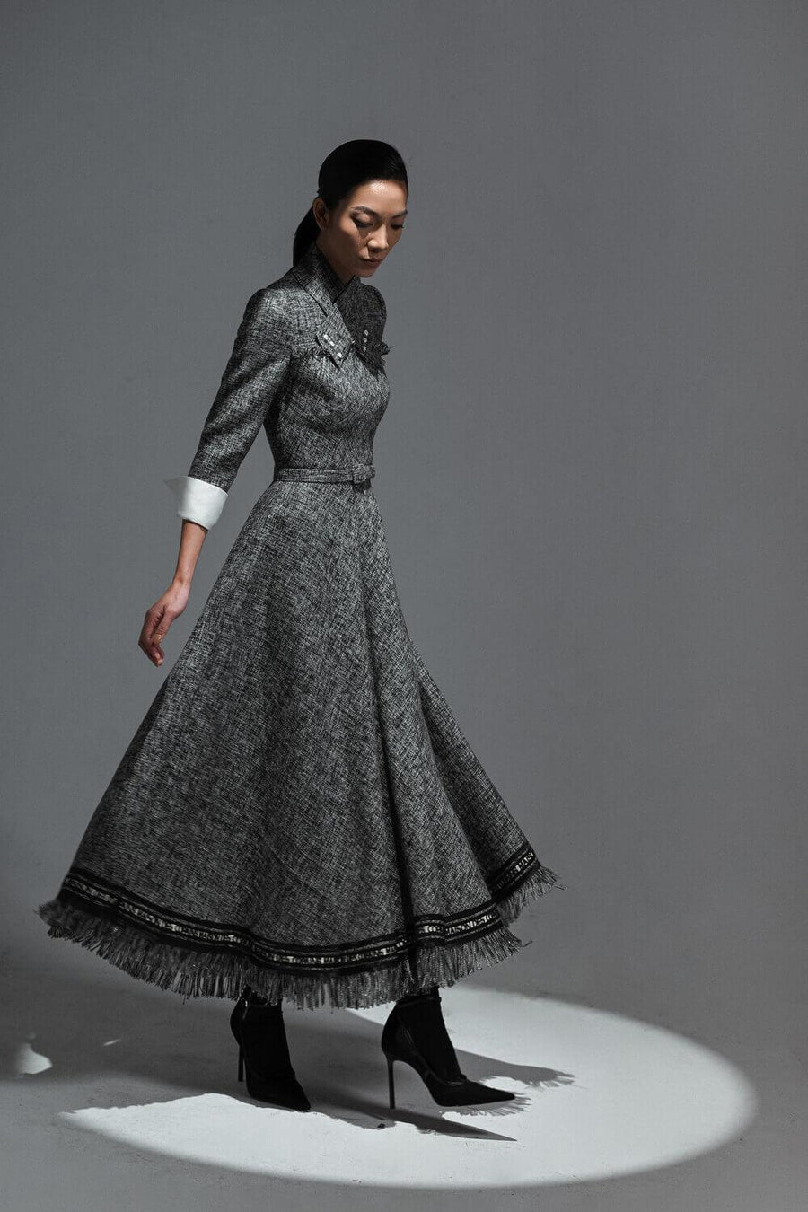 Davis A-line Middle Sleeved Tweed Midi Dress Midi Dress Maison des Copains