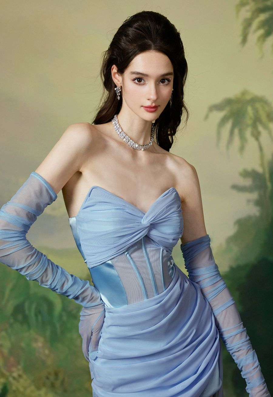 Zhang Yuxi s Sheer Luck Tara sexy and playful dinner gloves fishbone ribbon skirt pants dress RESSALINA