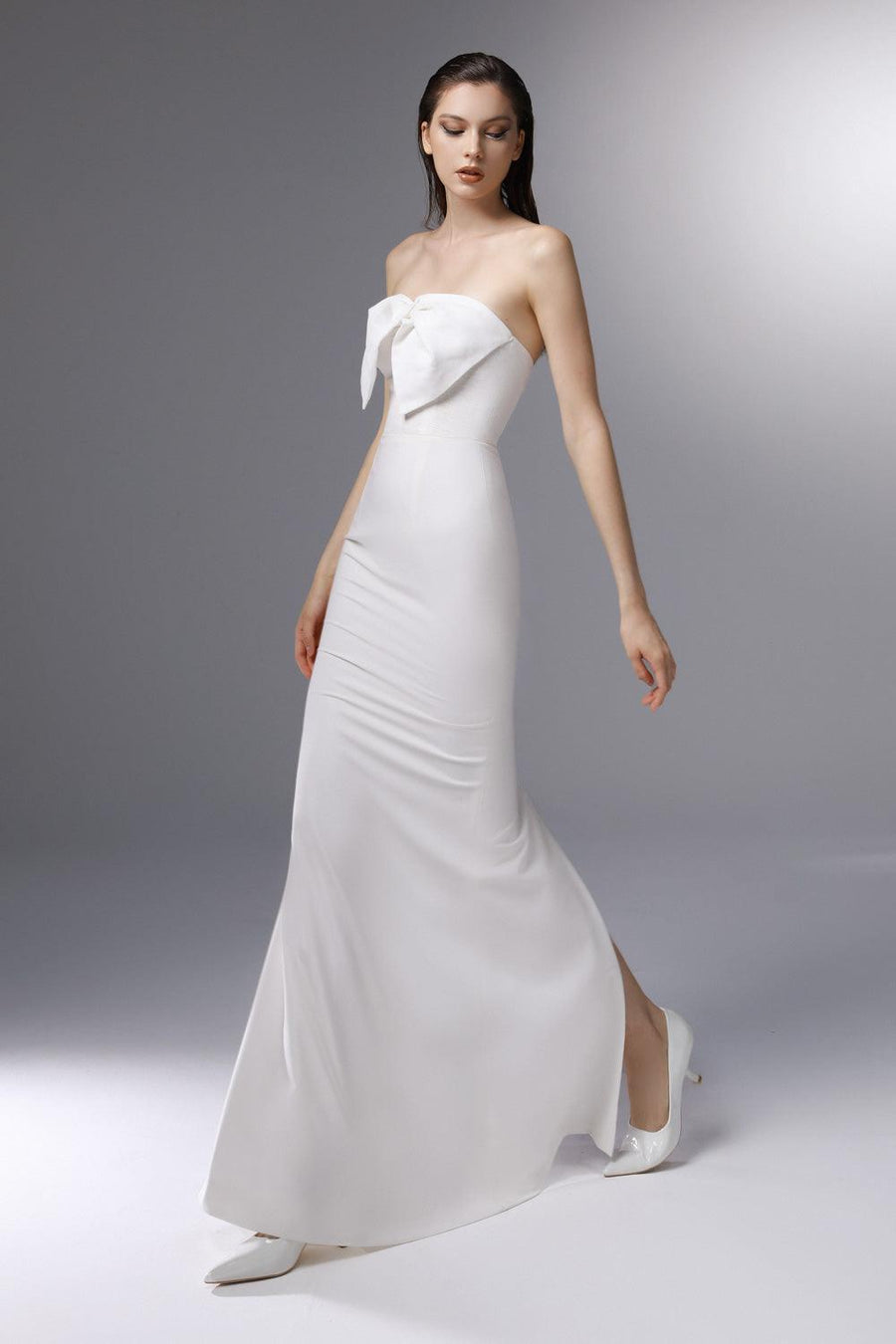Deauville Strapless Back Slit Wool Cotton Floor Length Dress 3