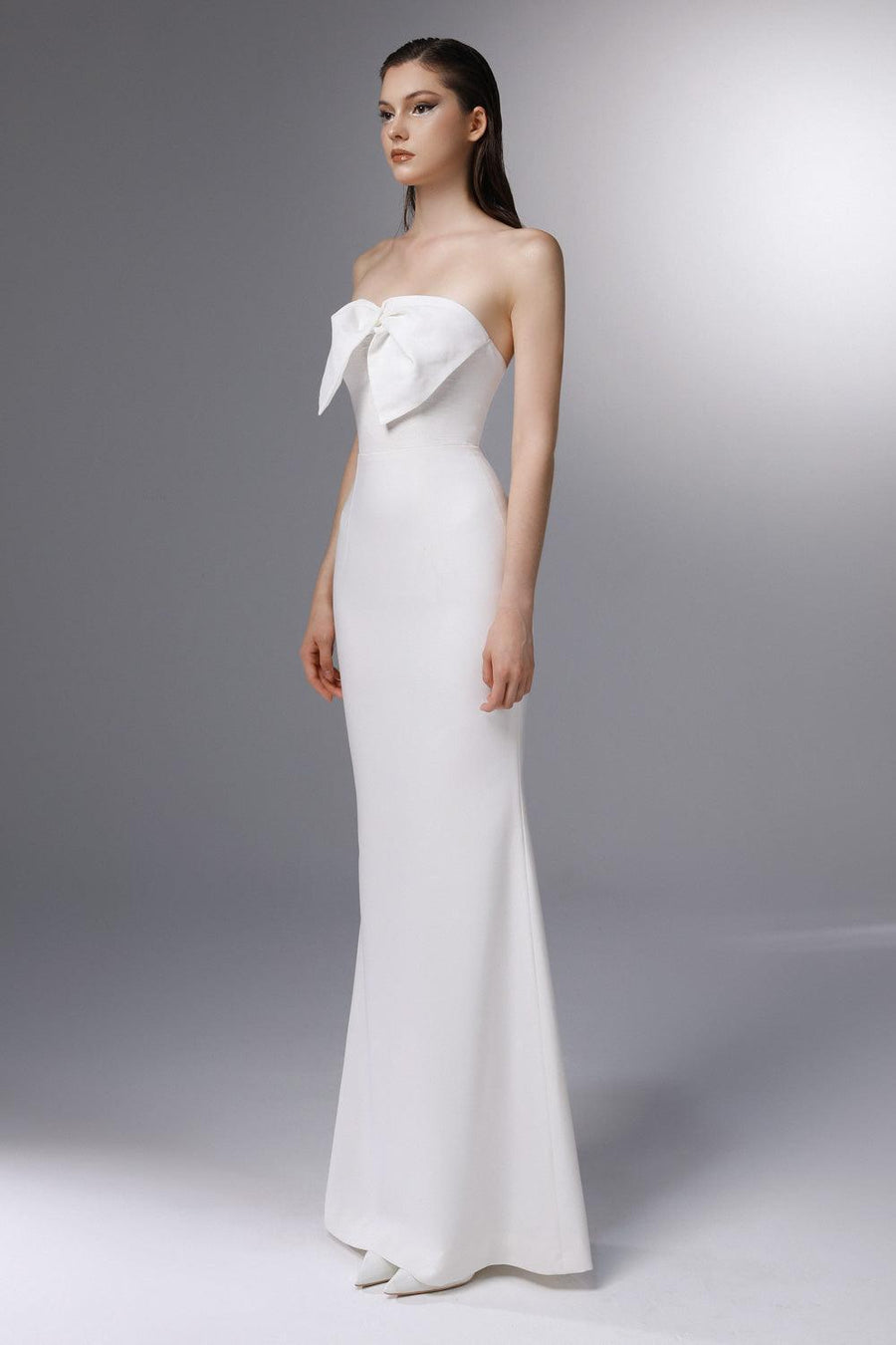 Deauville Strapless Back Slit Wool Cotton Floor Length Dress 4