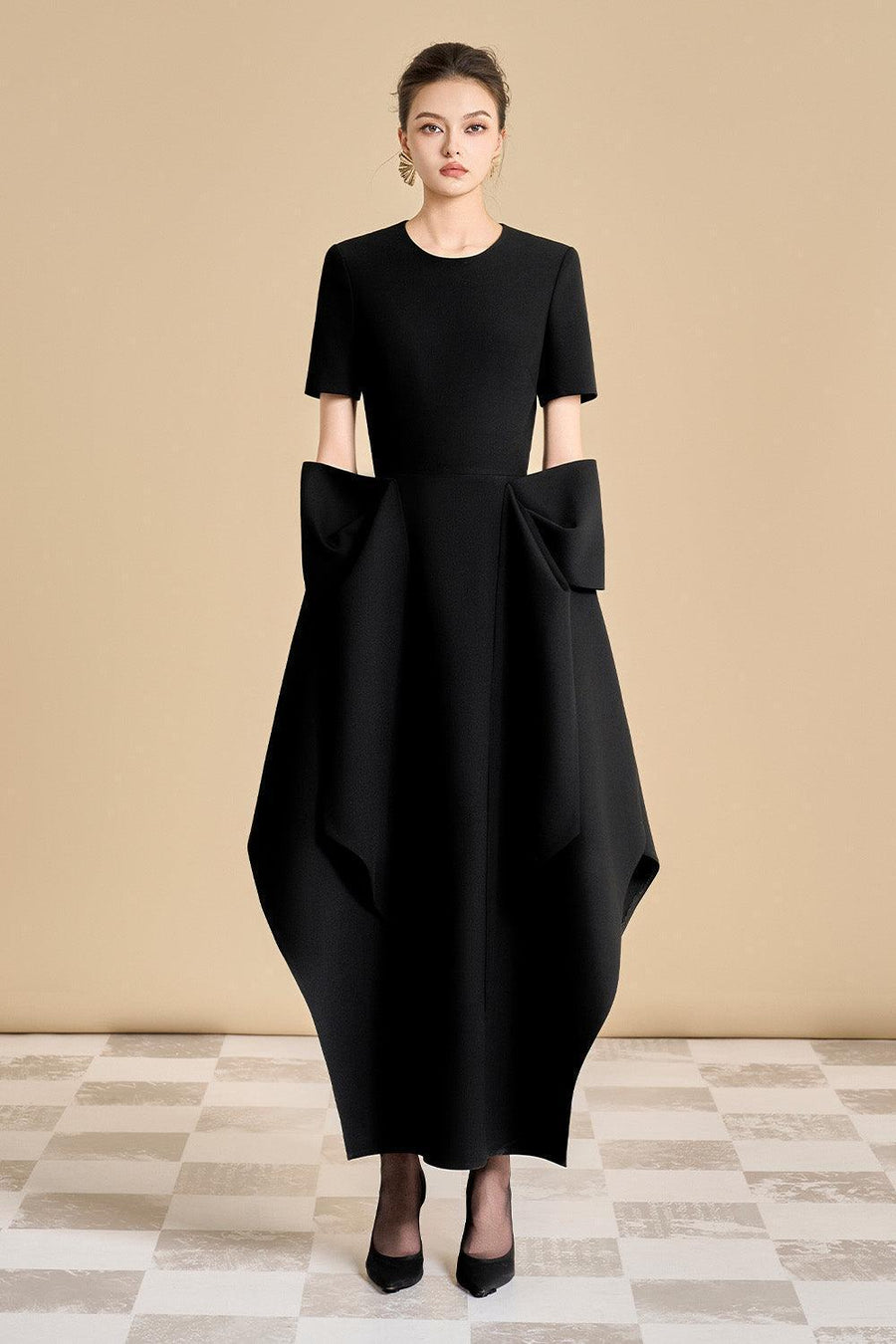 Delarosa Asymmetric Short Sleeved Polyester Ankle Length Dress Maxi Dress Maison des Copains