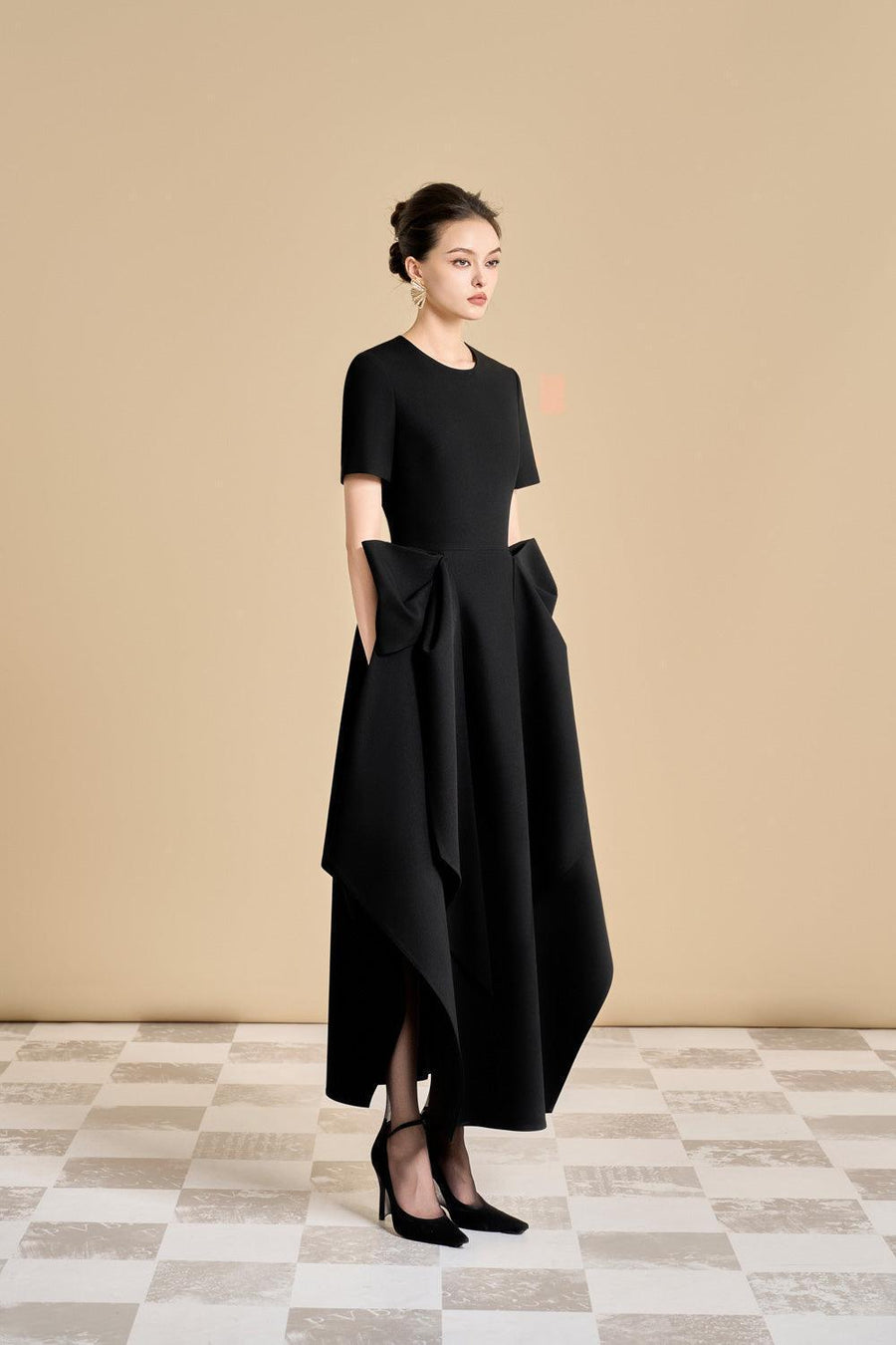 Delarosa Asymmetric Short Sleeved Polyester Ankle Length Dress Maxi Dress Maison des Copains