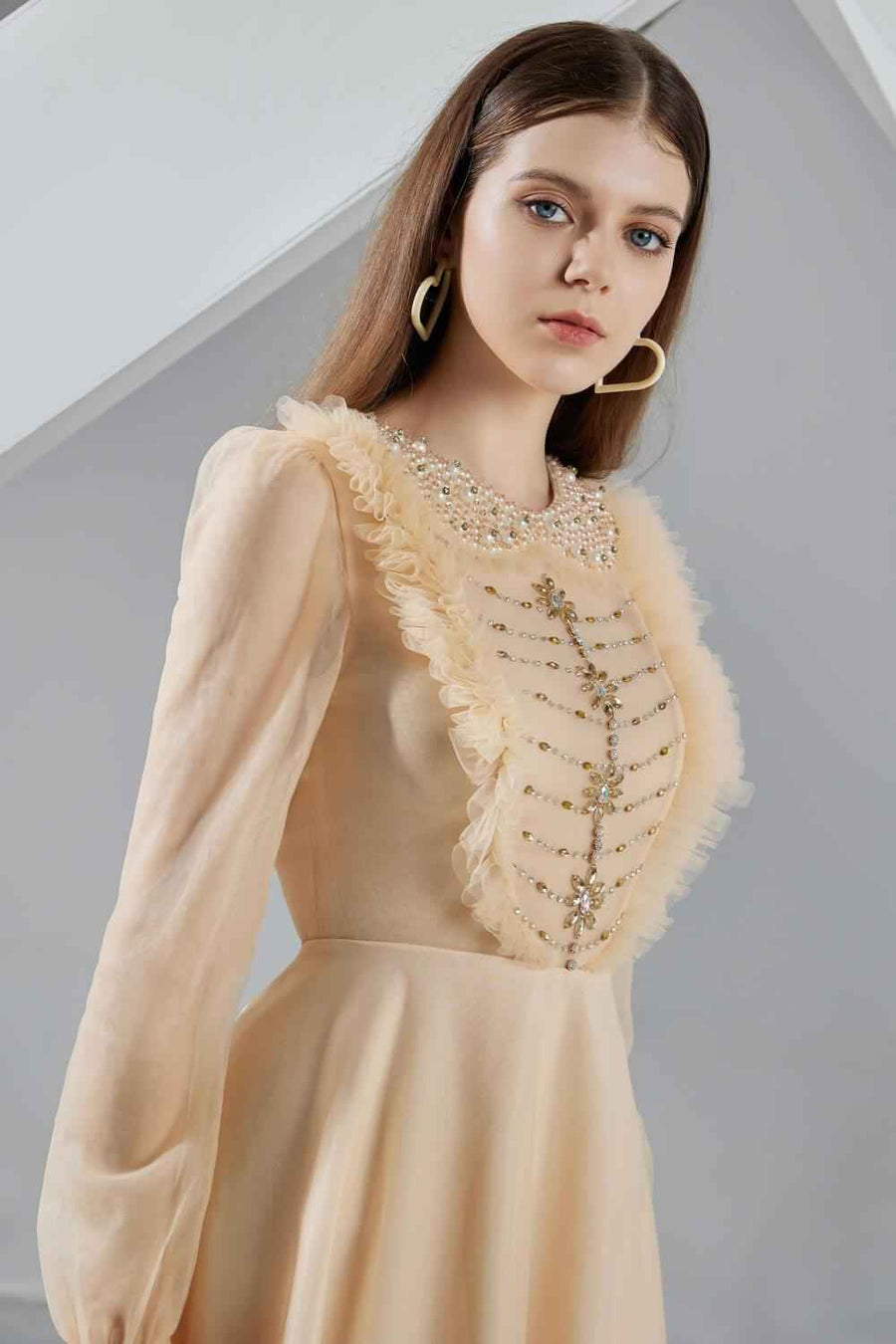 Della A-line Long Sleeved Organza Midi Dress