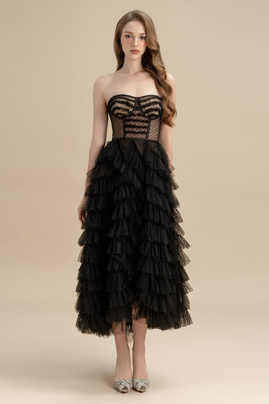 Delta Layered Semi-Heart Neck Tulle Midi Dress Midi Dress LAMORIS
