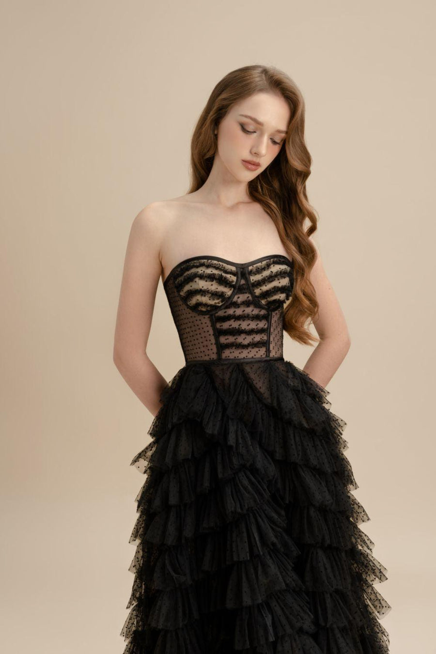 Delta Layered Semi-Heart Neck Tulle Midi Dress Midi Dress LAMORIS