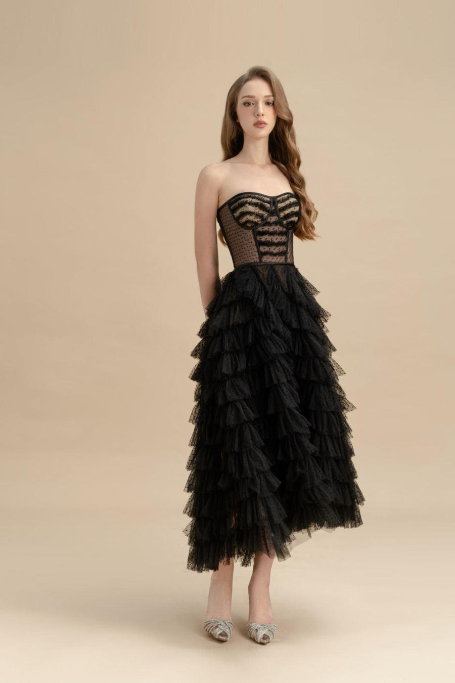 Delta Layered Semi-Heart Neck Tulle Midi Dress Midi Dress LAMORIS