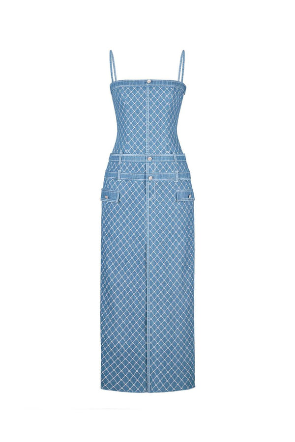 Denim Straight Strappy Cotton Midi Dress