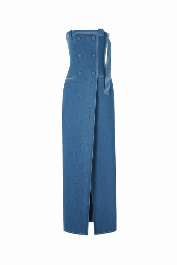 Denim Taffeta Long Dress