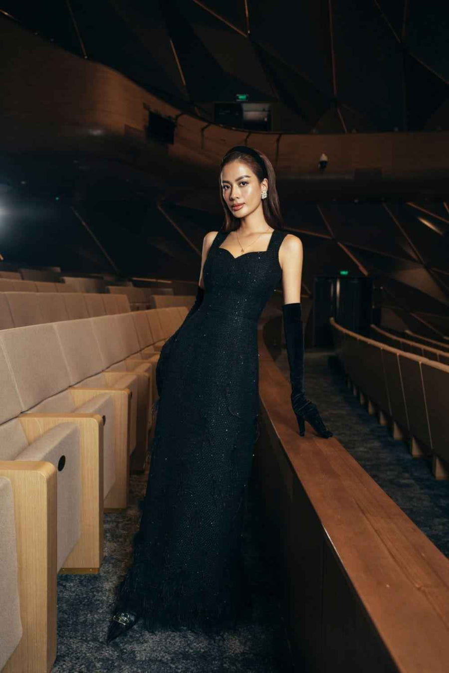 Denise Sheath Feather Tweed Maxi Dress