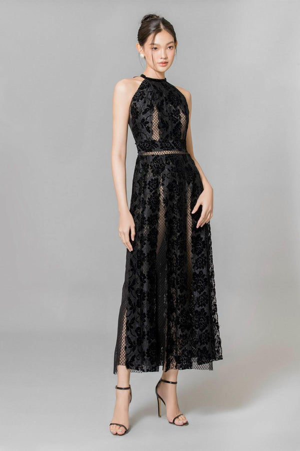 Denver Halter Sleeveless Lace Ankle Length Dress