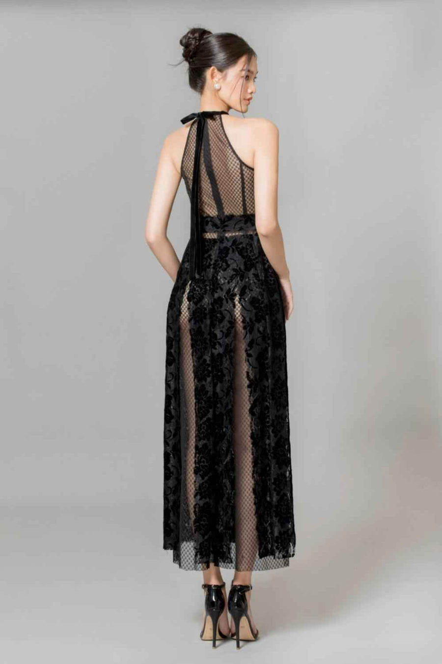 Denver Halter Sleeveless Lace Ankle Length Dress
