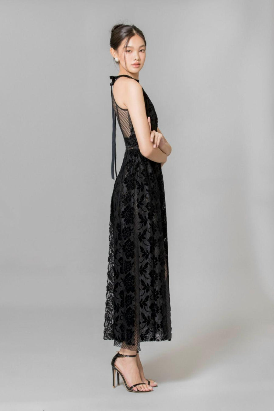 Denver Halter Sleeveless Lace Ankle Length Dress 4