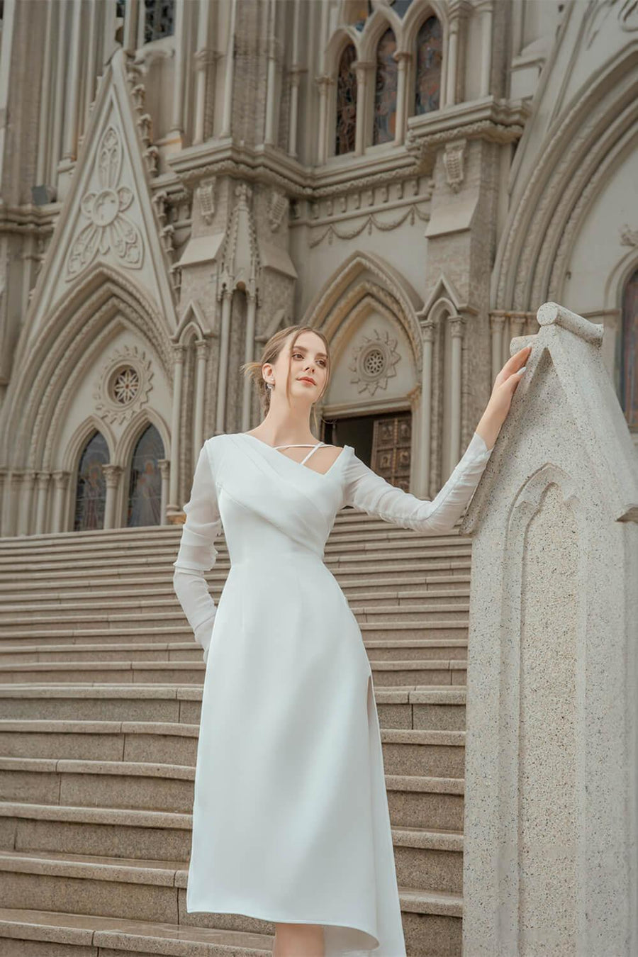 Dhotra Asymmetric Side Slit Chanel Midi Dress Midi Dress Darling Diva