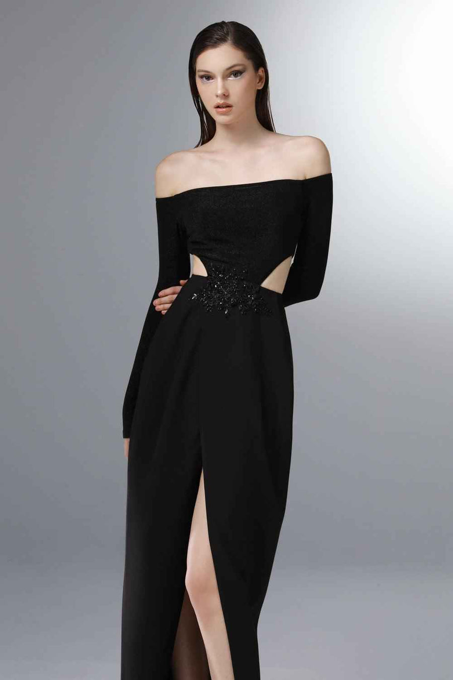 Diablo Slit Off-Shoulder Polycotton Floor Length Dress