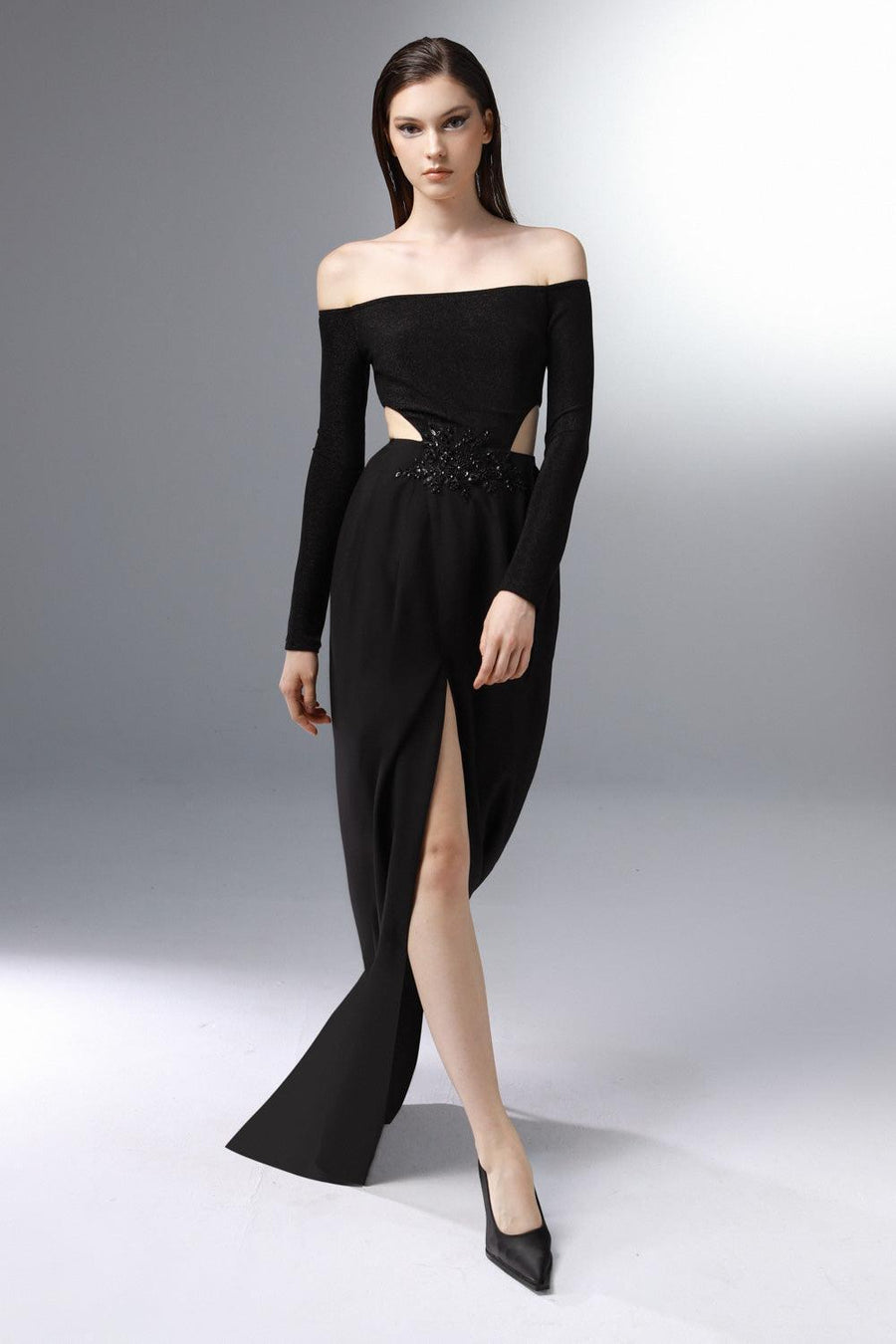 Diablo Slit Off-Shoulder Polycotton Floor Length Dress 3