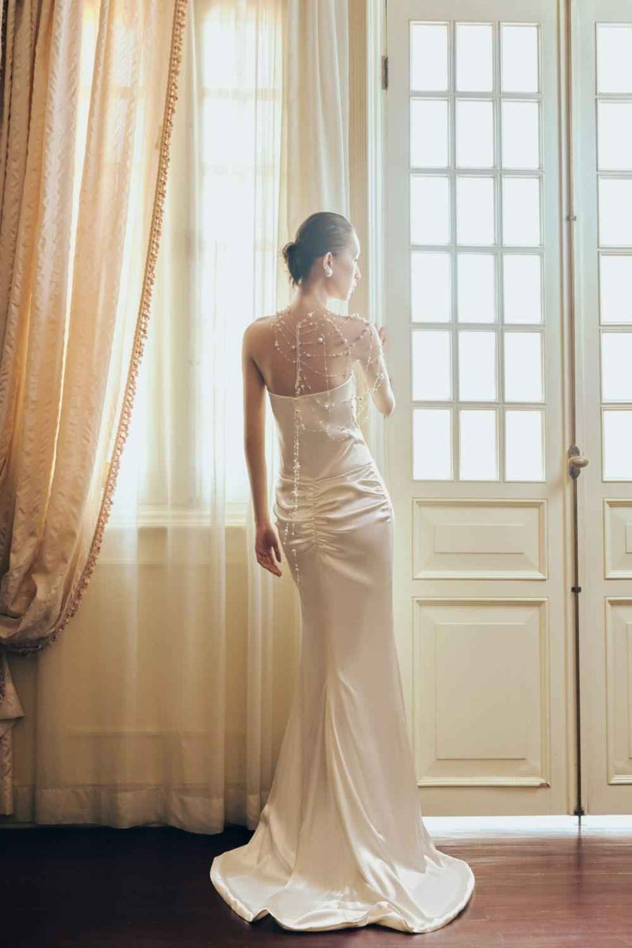 Diamanté Strapless Straight Across Neck Silk Floor Length Dress