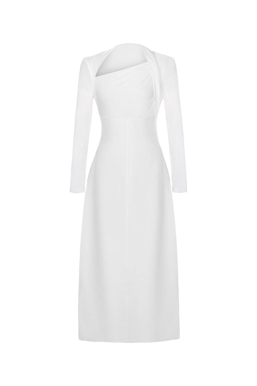Diamond A-line Asymmetric Neck Crinkle Crepe Midi Dress Midi Dress Eegen Studio