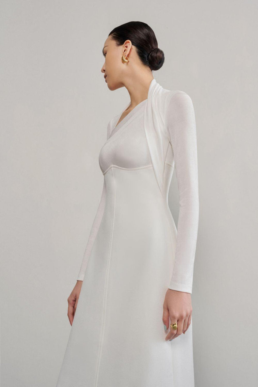 Diamond A-line Asymmetric Neck Crinkle Crepe Midi Dress Midi Dress Eegen Studio