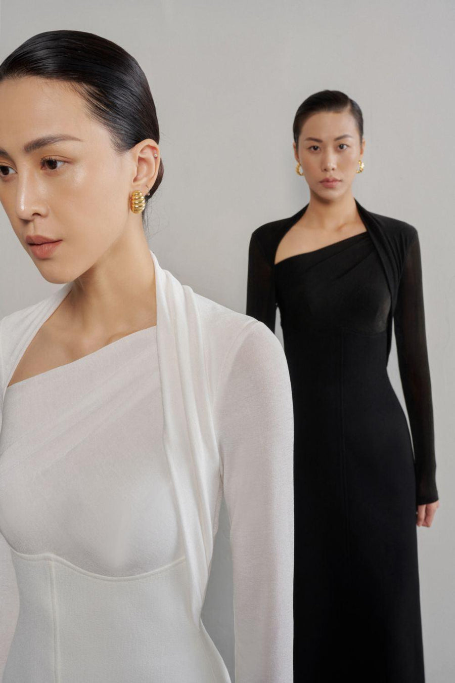 Diamond A-line Asymmetric Neck Crinkle Crepe Midi Dress Midi Dress Eegen Studio