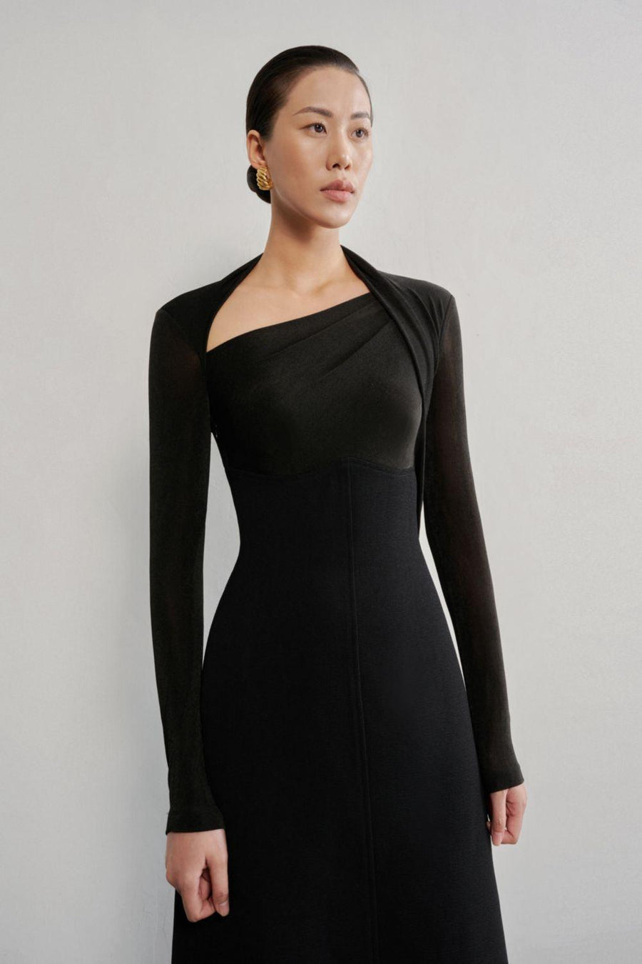 Diamond A-line Asymmetric Neck Crinkle Crepe Midi Dress Midi Dress Eegen Studio
