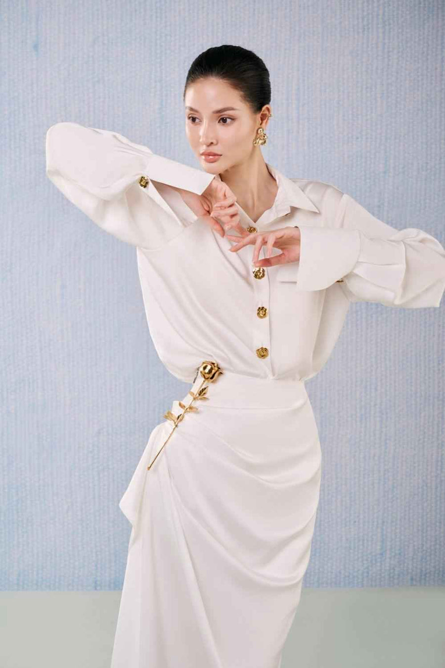 Diamond Wrap Zipper Silk Blend Floor Length Skirt