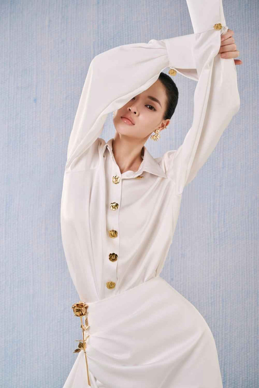 Diamond Wrap Zipper Silk Blend Floor Length Skirt