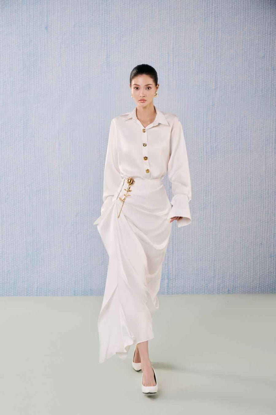 Diamond Wrap Zipper Silk Blend Floor Length Skirt