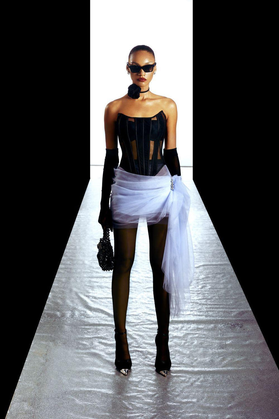 Diana Asymmetric Draped Mesh Mini Skirt Skirt LASSY