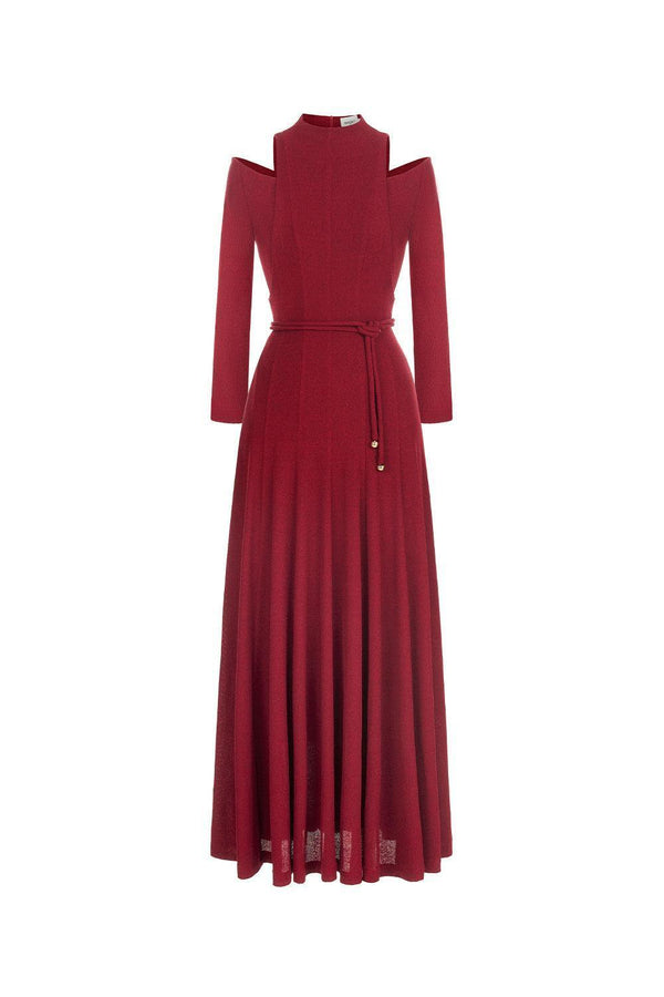Diep A-line Draped Wool Ankle Length Dress Red Maxi Dress Eegen Studio