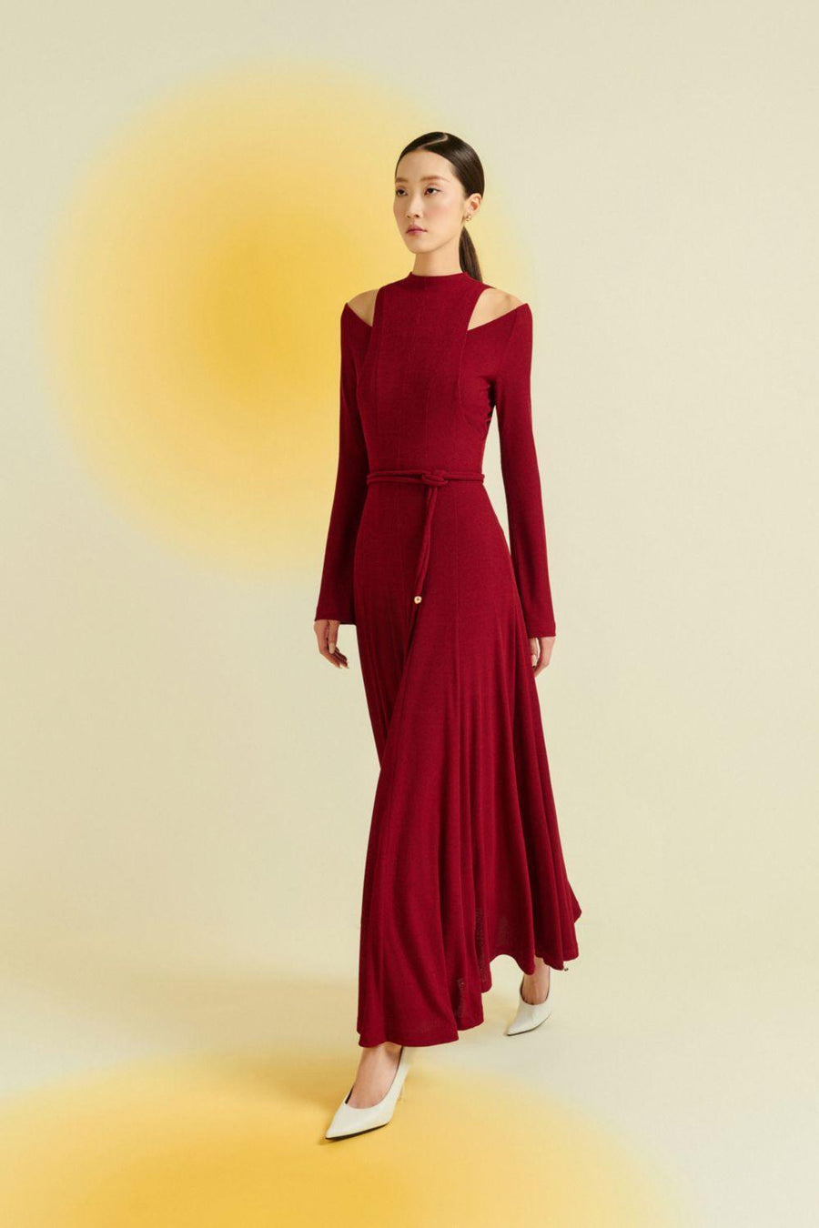 Diep A-line Draped Wool Ankle Length Dress Maxi Dress Eegen Studio