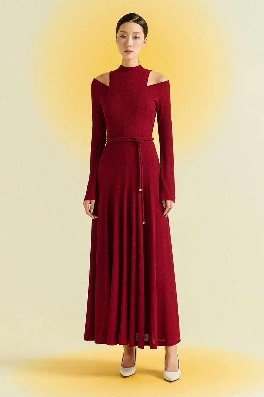 Diep A-line Draped Wool Ankle Length Dress Maxi Dress Eegen Studio