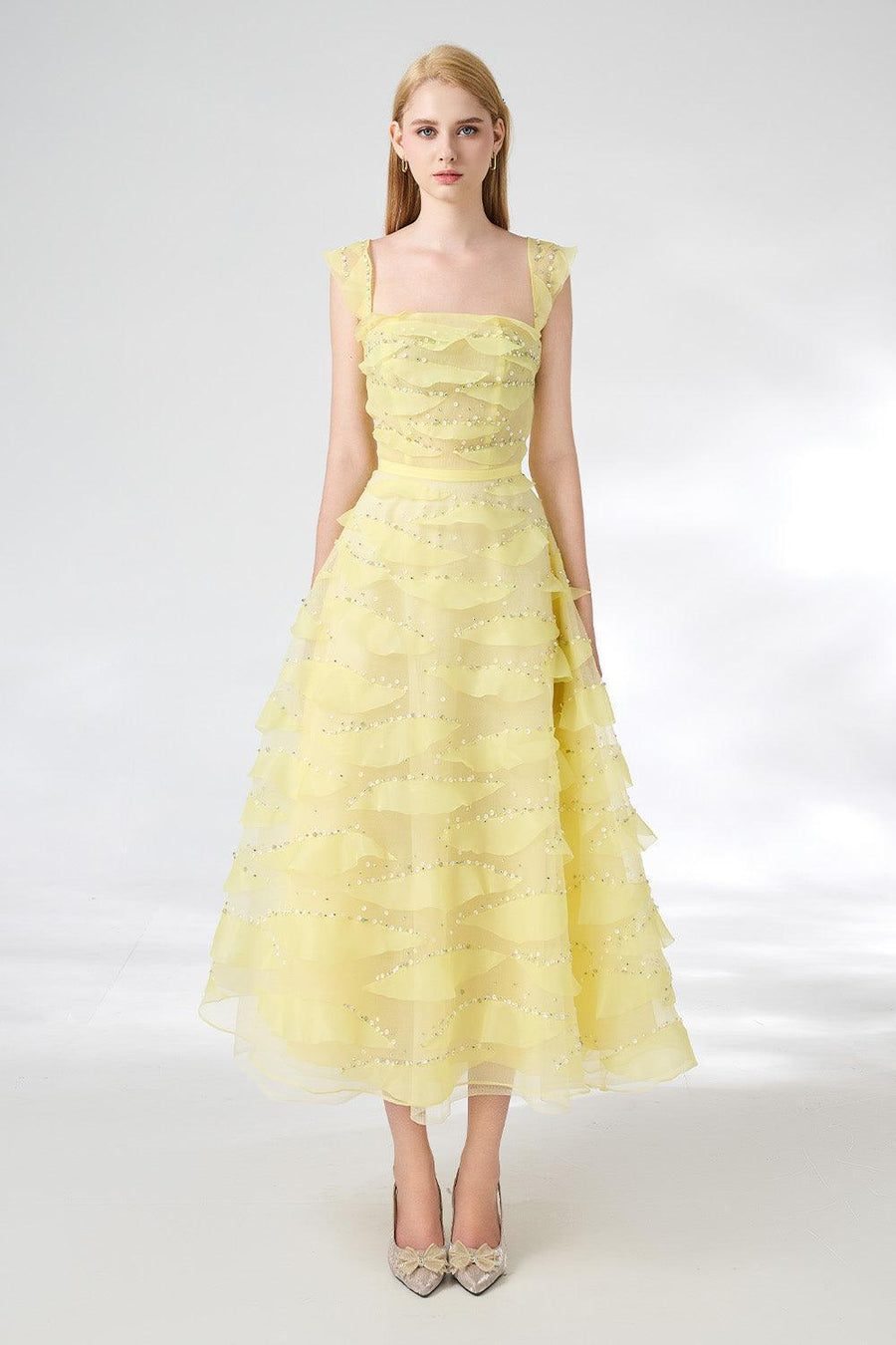 Dillon Fit and Flare Square Neck Organza Midi Dress 2