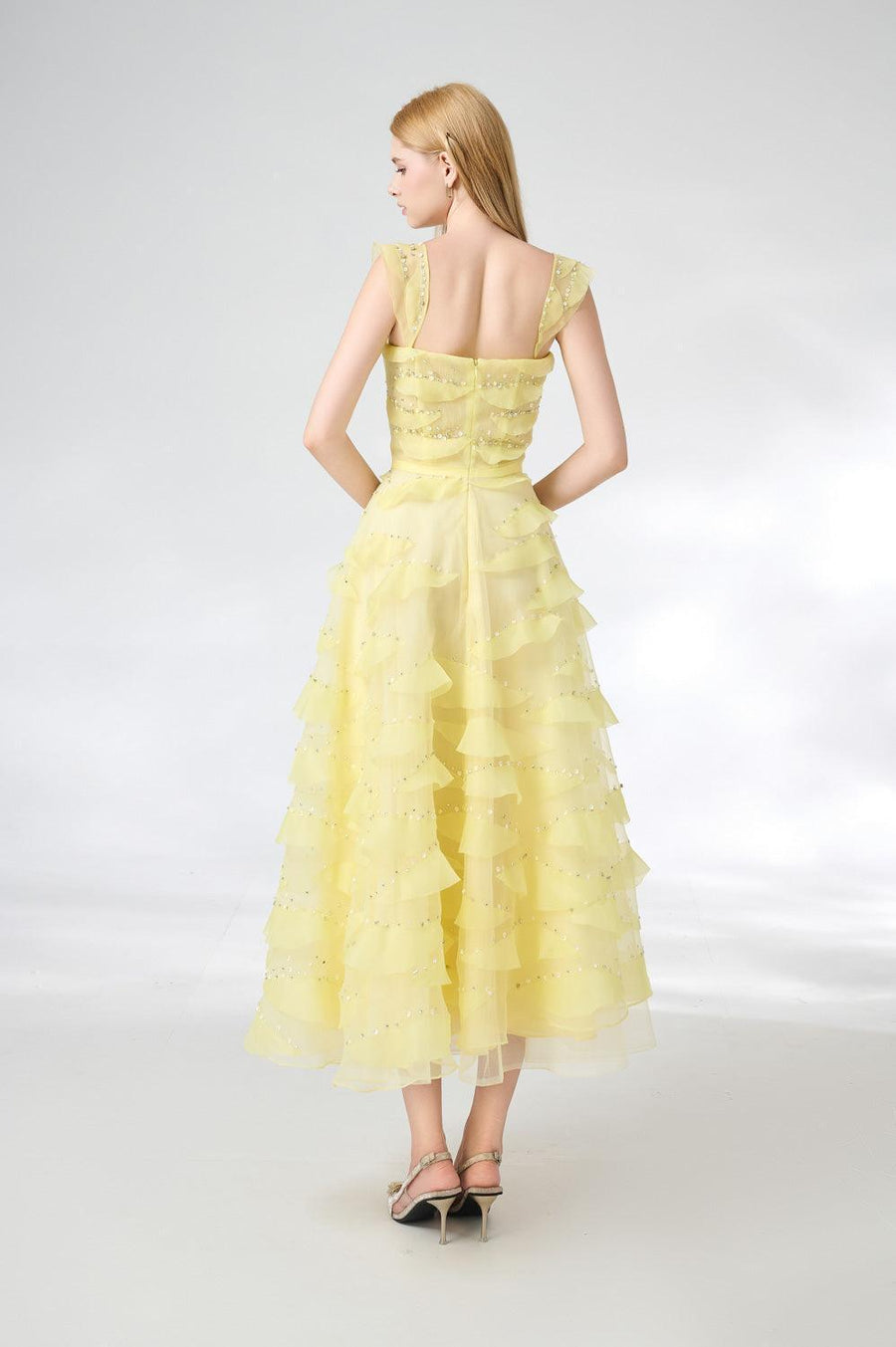 Dillon Fit and Flare Square Neck Organza Midi Dress 3