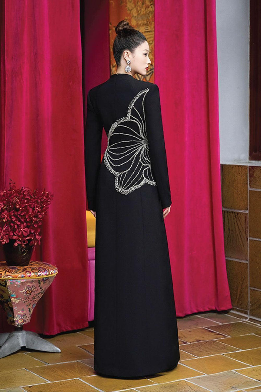 Distnx A-line Back Zipper Velvet Satin Maxi Dress 3