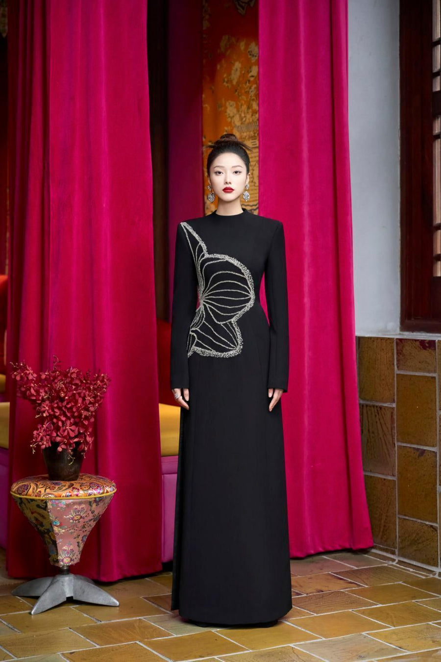 Distnx A-line Back Zipper Velvet Satin Maxi Dress 4