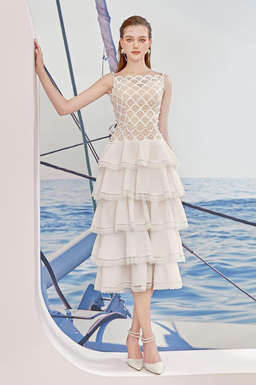 Diva Layered Sleeveless Lace Midi Dress Midi Dress Rosee de Matin