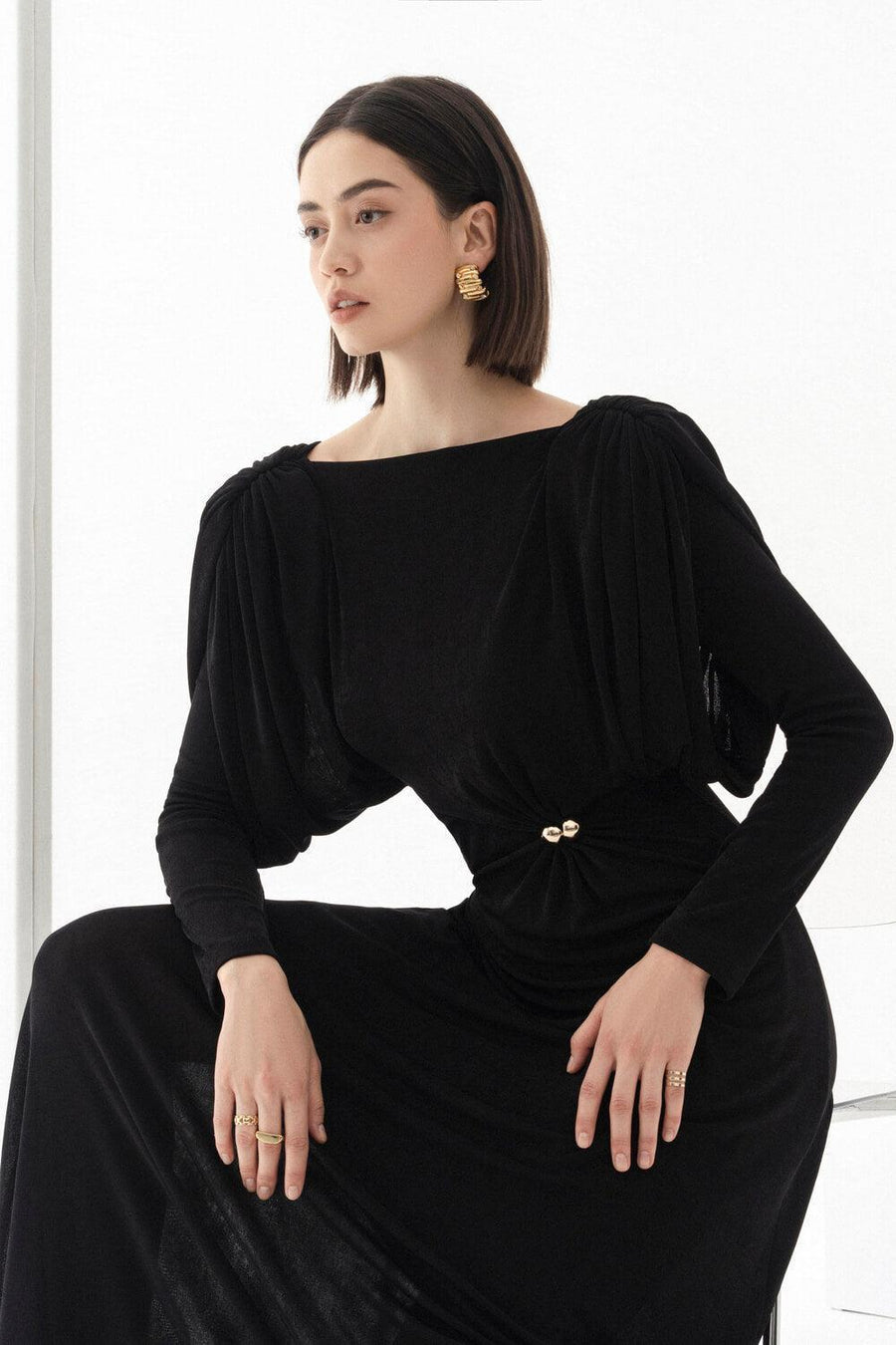 Diva Straight Boat Neck Knitted Fabric Maxi Dress Maxi Dress Eegen Studio
