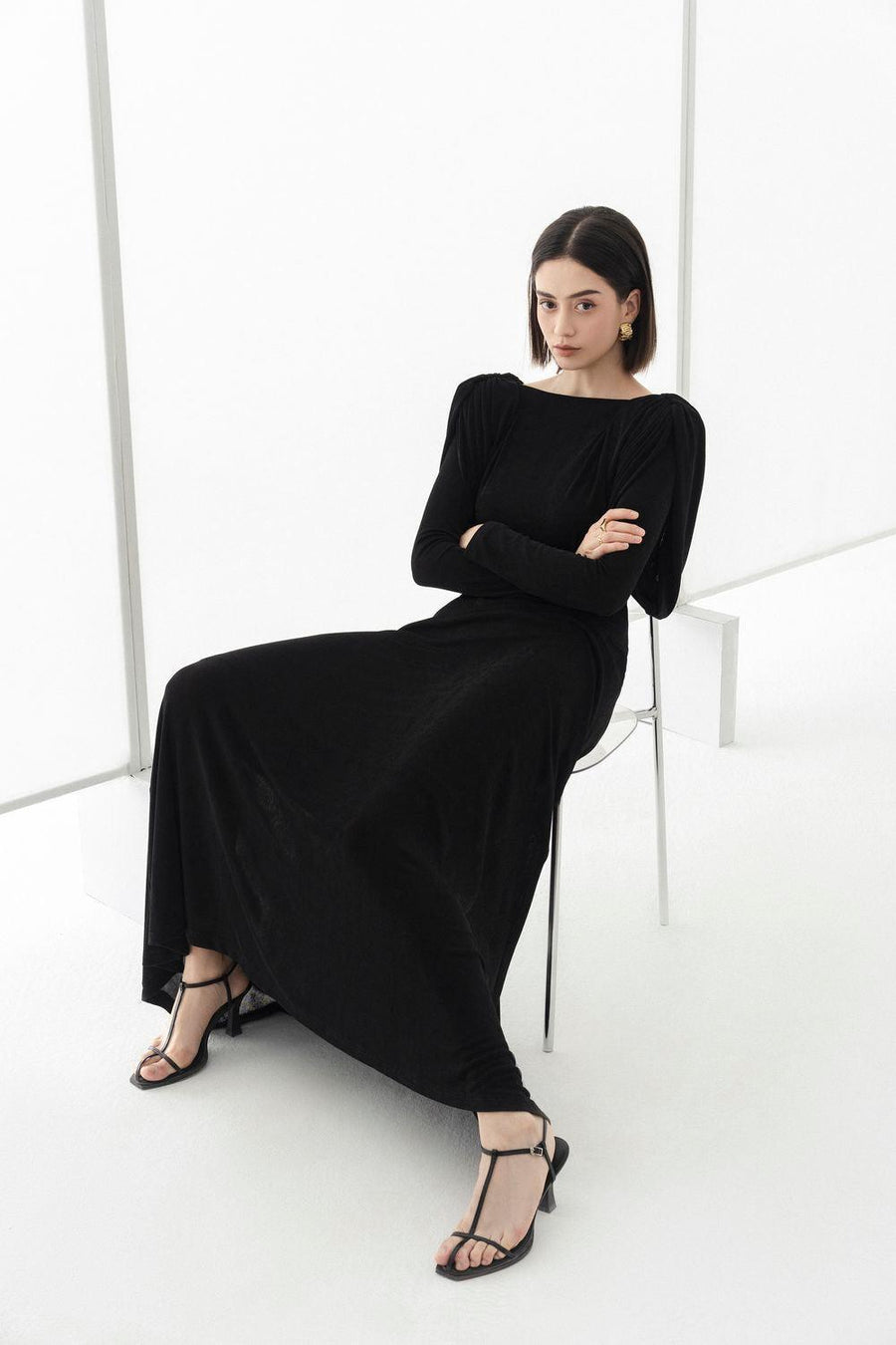 Diva Straight Boat Neck Knitted Fabric Maxi Dress Maxi Dress Eegen Studio
