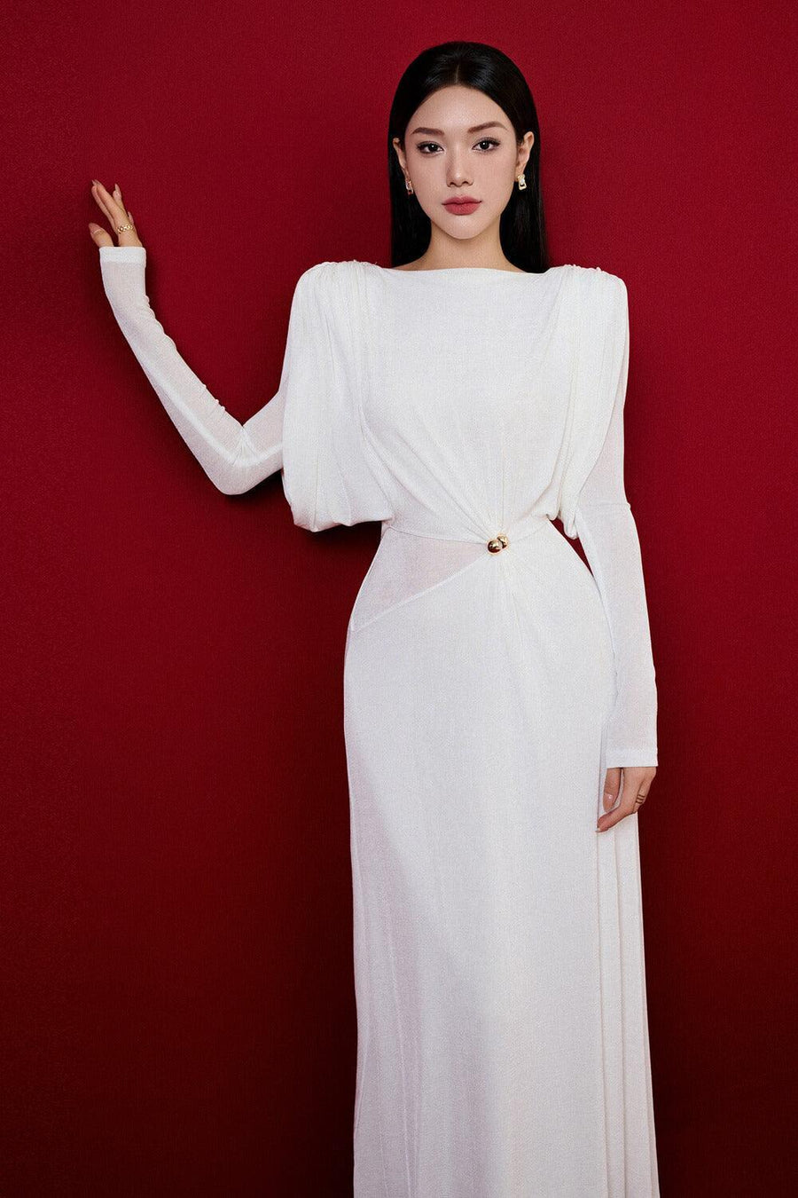 Diva Straight Boat Neck Knitted Fabric Maxi Dress Maxi Dress Eegen Studio