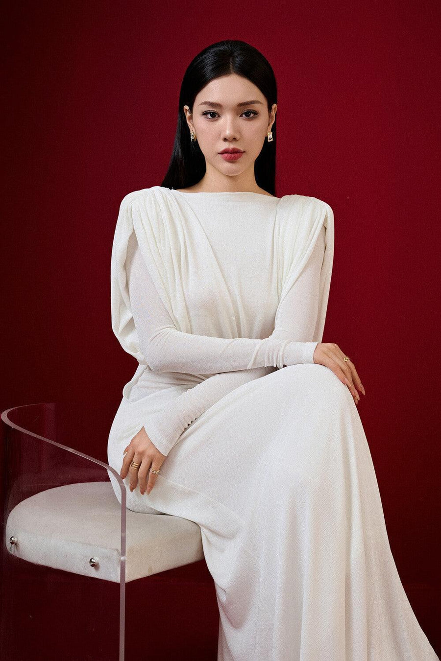 Diva Straight Boat Neck Knitted Fabric Maxi Dress Maxi Dress Eegen Studio