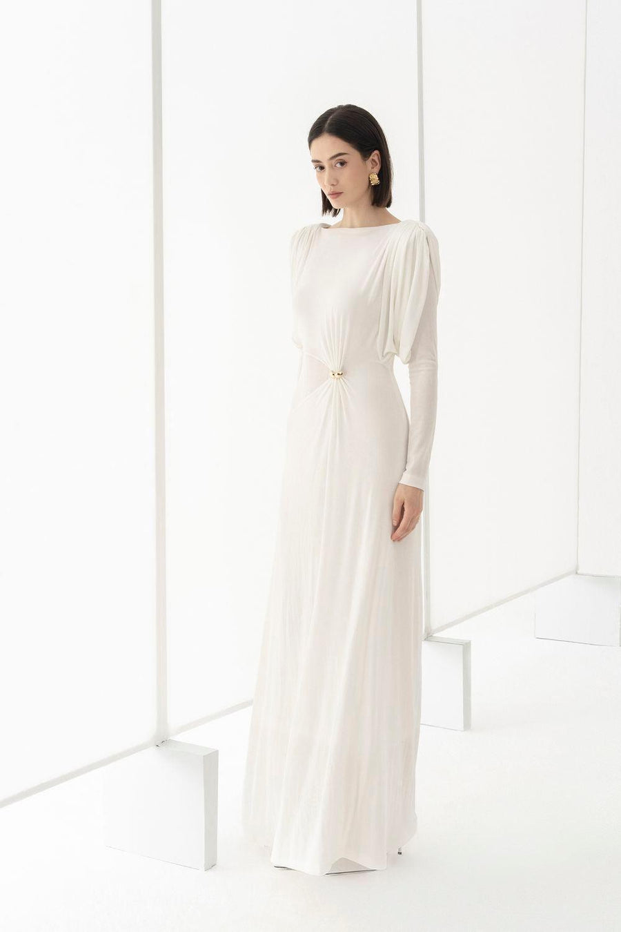 Diva Straight Boat Neck Knitted Fabric Maxi Dress Maxi Dress Eegen Studio