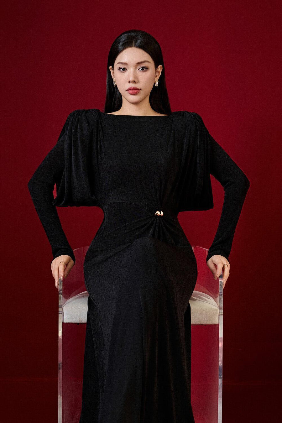 Diva Straight Boat Neck Knitted Fabric Maxi Dress Maxi Dress Eegen Studio