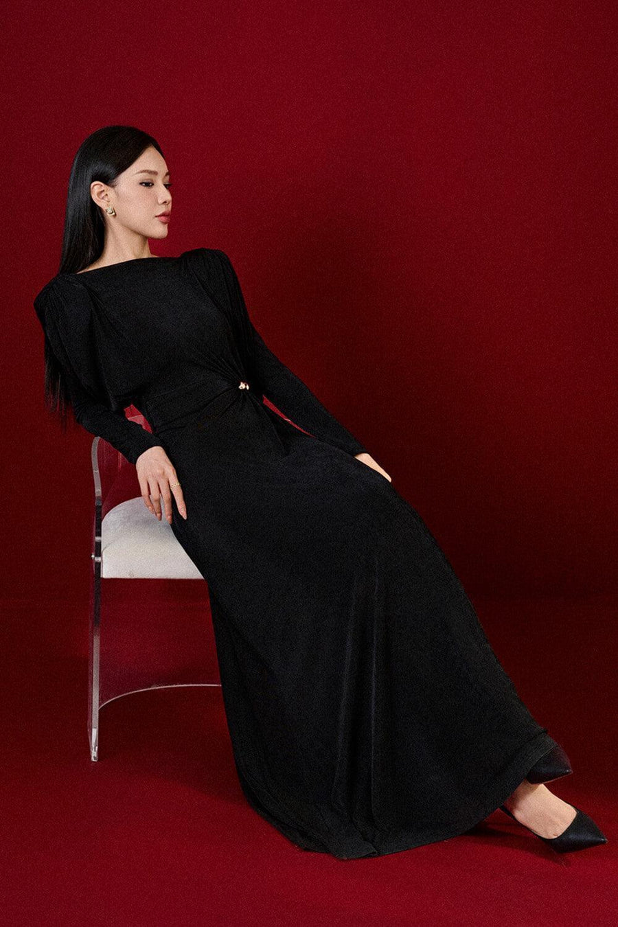Diva Straight Boat Neck Knitted Fabric Maxi Dress Maxi Dress Eegen Studio