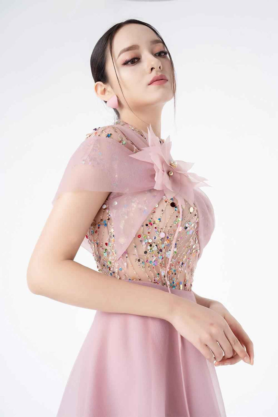 Dormer Asymmetric See-Through Organza Midi Dress