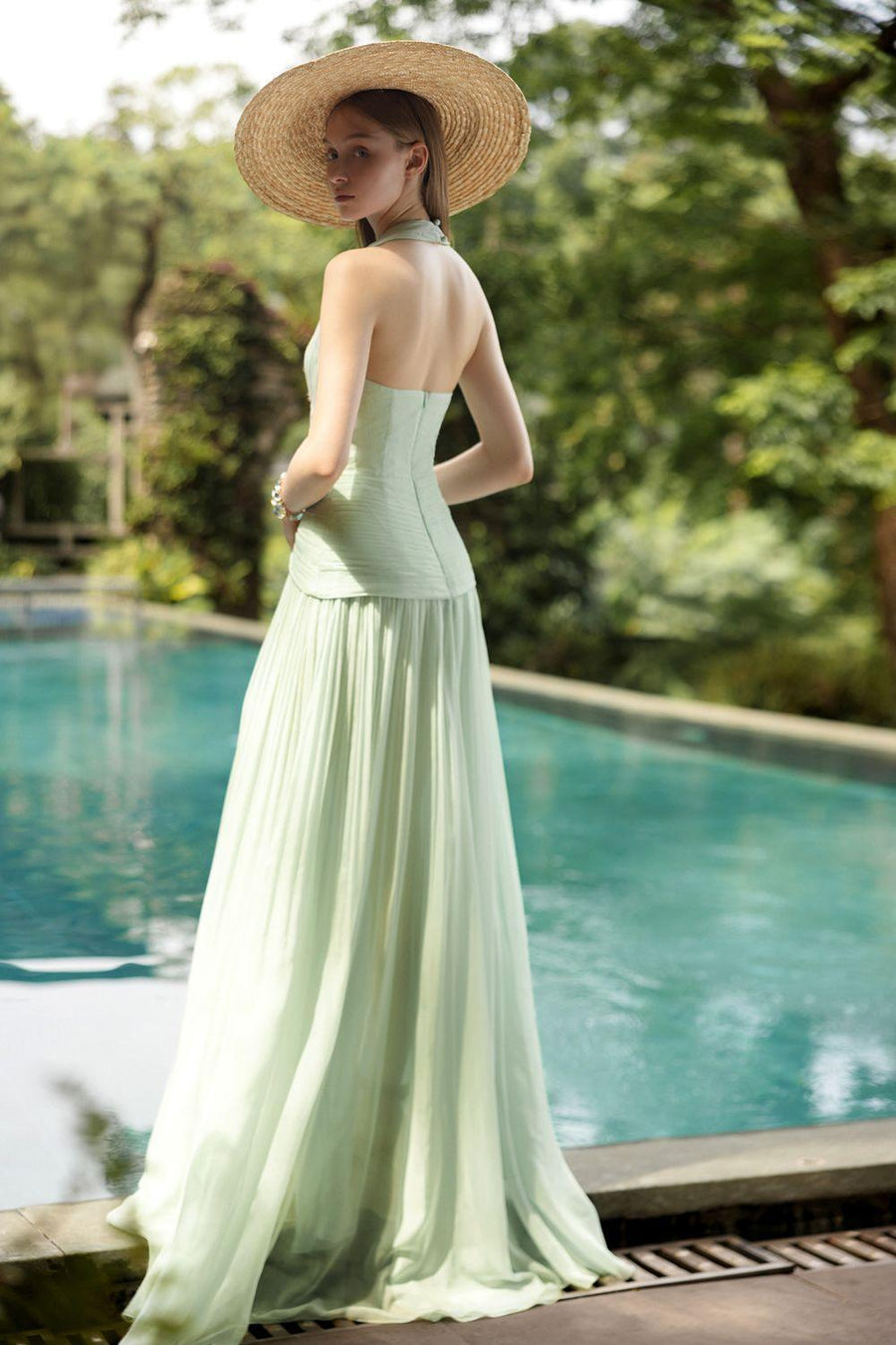 Dorothea A-line Halter Neck Silk Floor Length Dress Maxi Dress 21Six