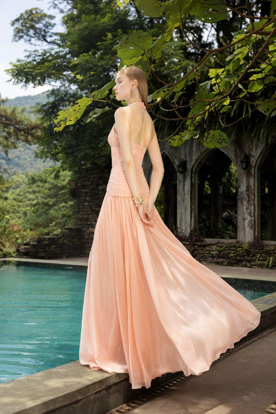 Dorothea A-line Halter Neck Silk Floor Length Dress Maxi Dress 21Six