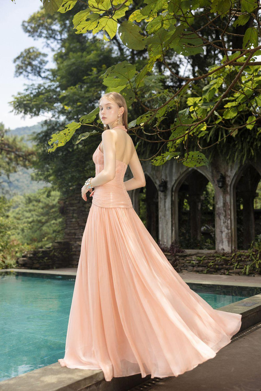 Dorothea A-line Halter Neck Silk Floor Length Dress Maxi Dress 21Six