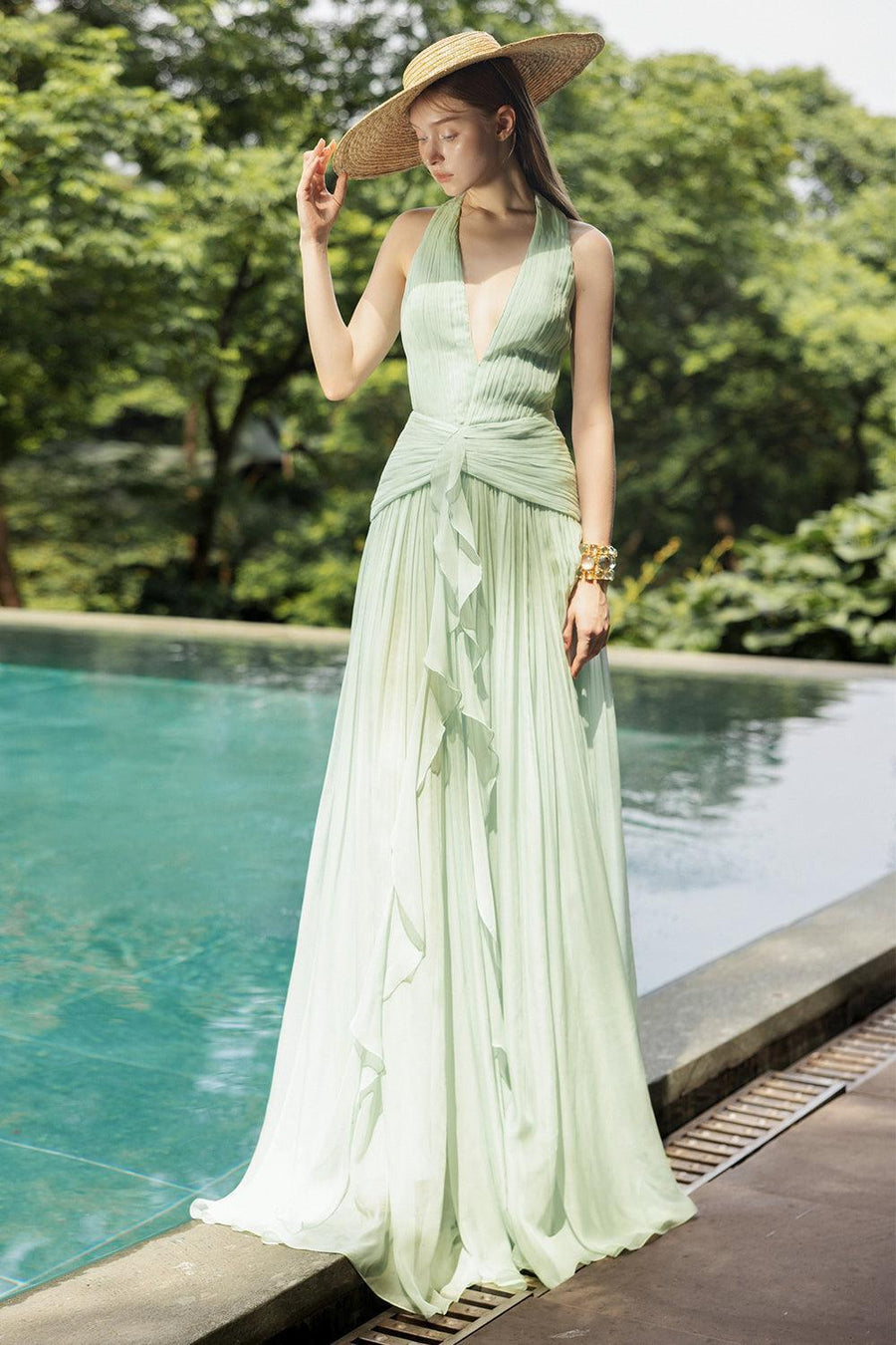 Dorothea A-line Halter Neck Silk Floor Length Dress Maxi Dress 21Six
