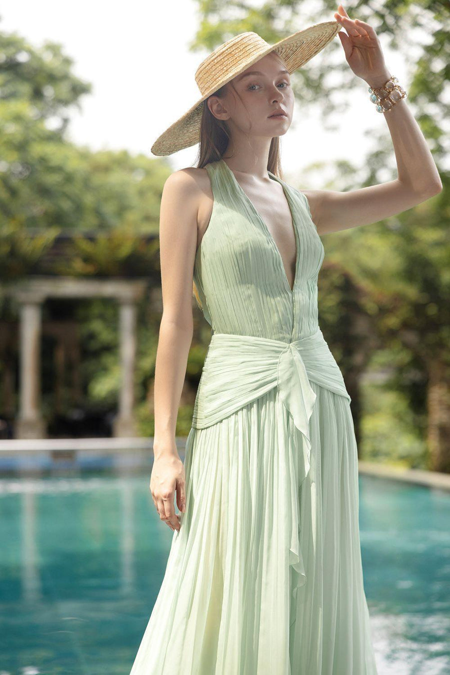 Dorothea A-line Halter Neck Silk Floor Length Dress Maxi Dress 21Six