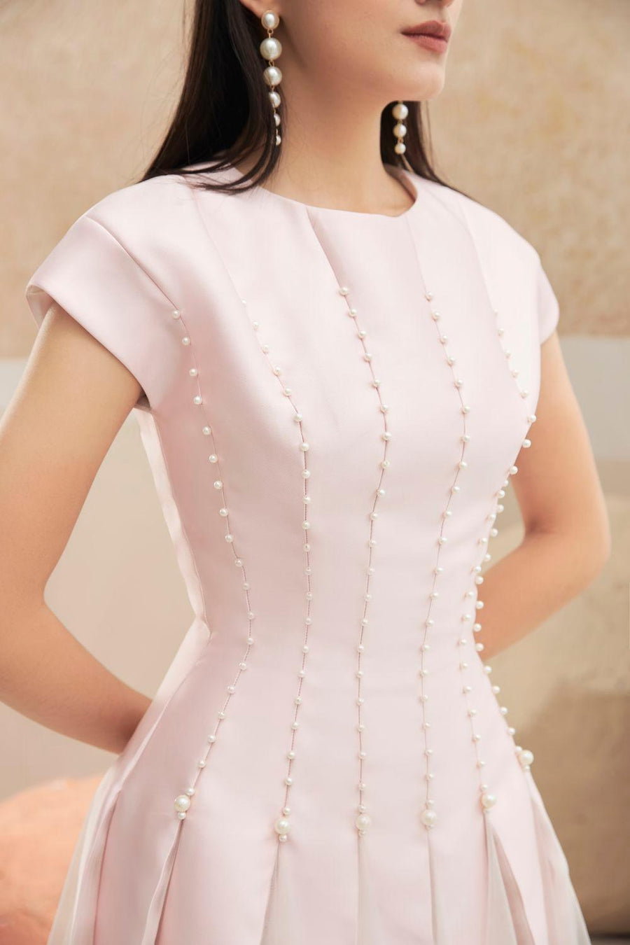 Dragg A-line Cap Sleeved Mesh Taffeta Knee-length Dress 8